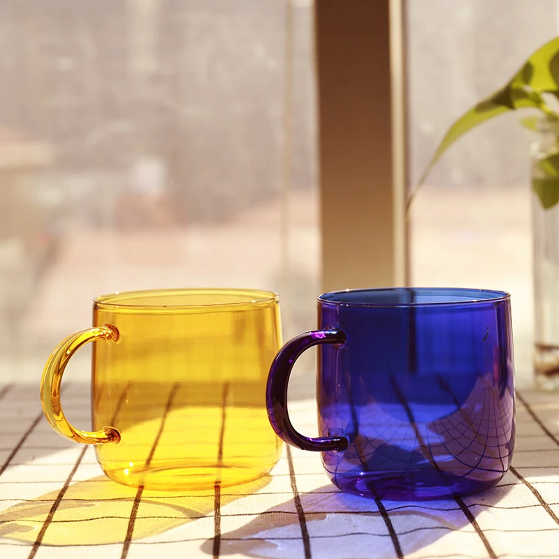 Customizable 350ml Borosilicate Hand Blown Glass Coffee Mug Set Reusable Drinkware Eco-Friendly School Use Comes Gift Box