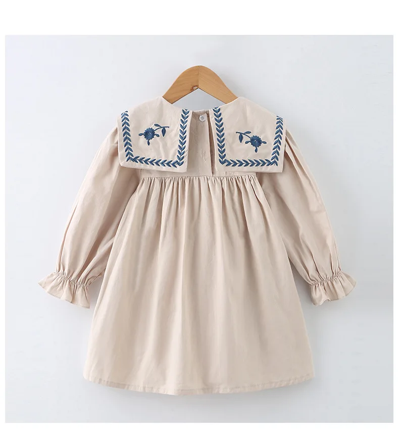 New Korean style kids party long-sleeve dress toddler baby girl Vintage 100% cotton Square Collar embroidered custom dress