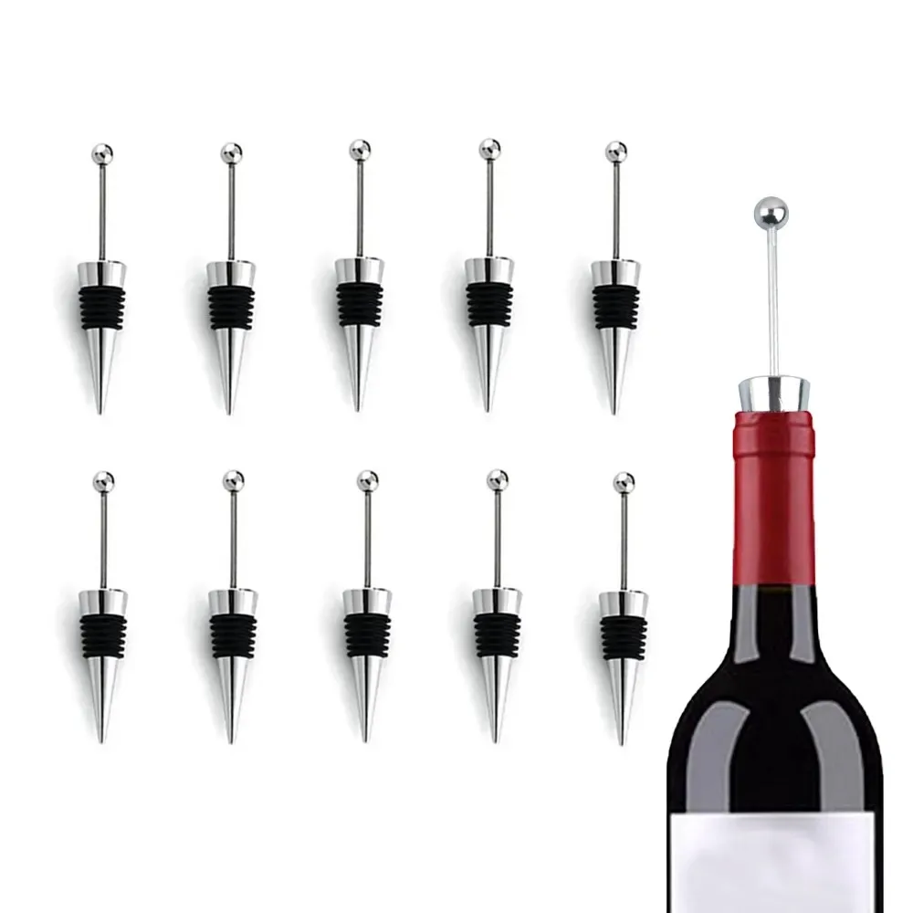 Hot selling  Custom Logo Red Wine Bottle Stopper Sublimation Stainless Steel Metal Beadable Wine Stopper for Bar Accessories