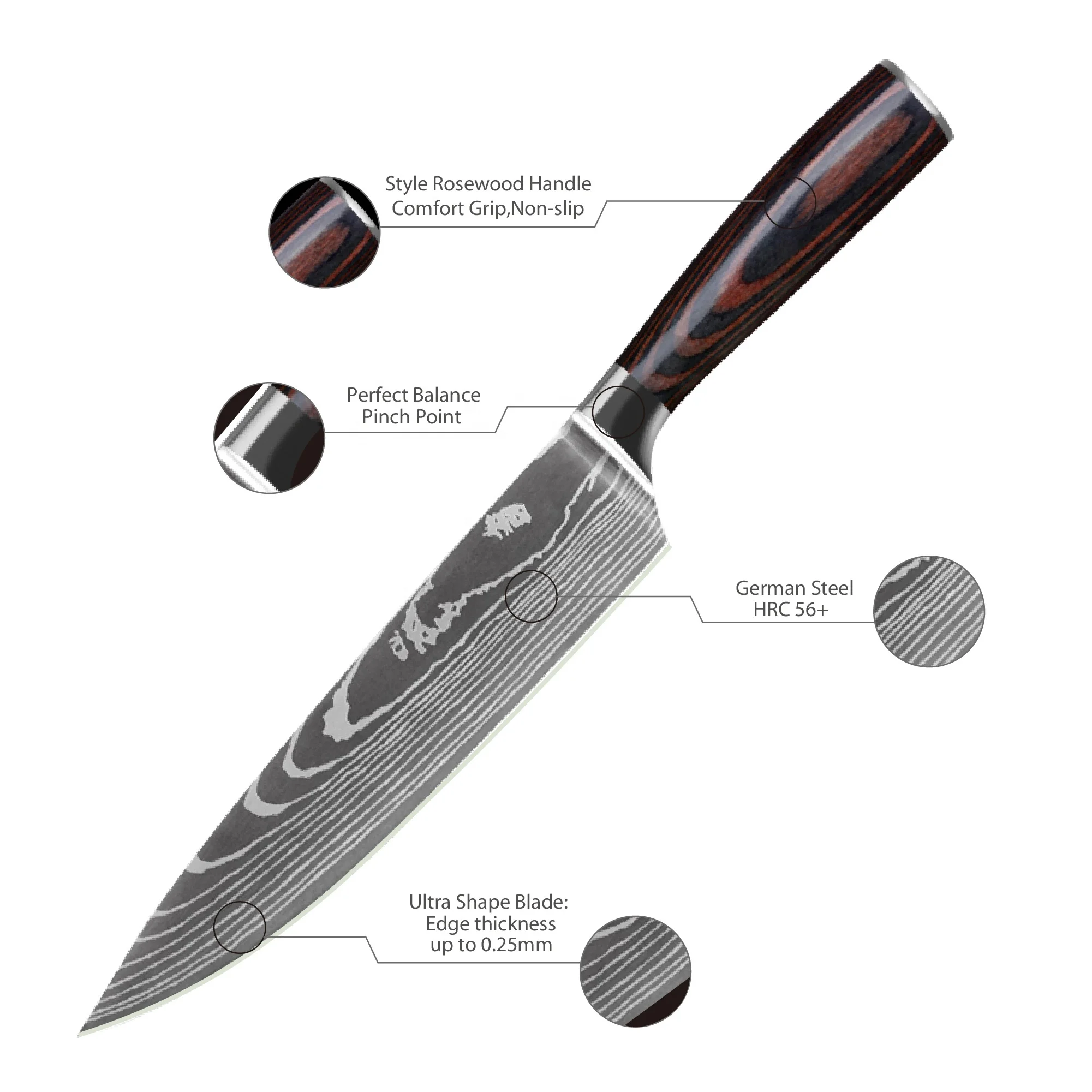 Янтарный ручной кованые 8-дюймовый поварский нож 5Cr15Mov высокоуглеродистой стали с неприлипающим покрытием