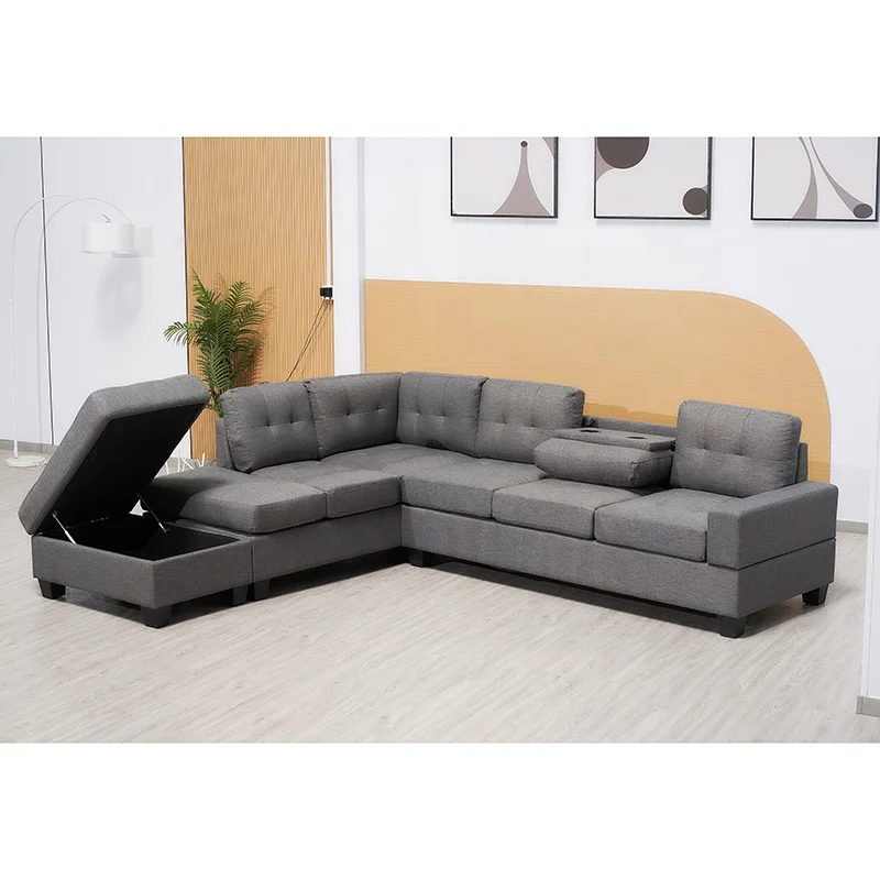 Hot Selling Semi PU Small Corner Sofas With Ottoman Storage Sleeper Couch Sectional Sofa Set Home Furniture Sofas