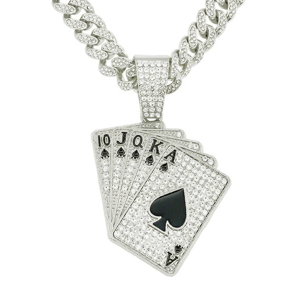 Duyizhao Hip hop miami big cuban chain with alloy and CZ rhinestone Playing cards pendant necklace