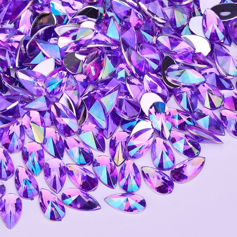 8*13mm 9*18mm Red AB Teardrop Crystal Stones Flatback Acrylic Strass Applique Non Sewing Rhinestones for Handmade Crafts