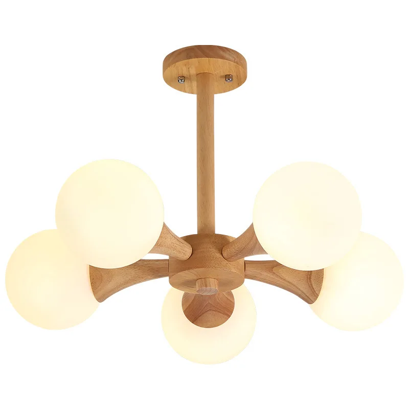 Nordic style Japanese wood color magic bean small living room bedroom lamp creative personality modern chandelier