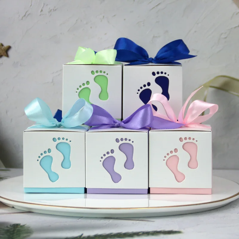Wholesale  Embossed Foot Coated Paper Folding  Packaging Box Birthday Baby Shower Party Gift Candy Box