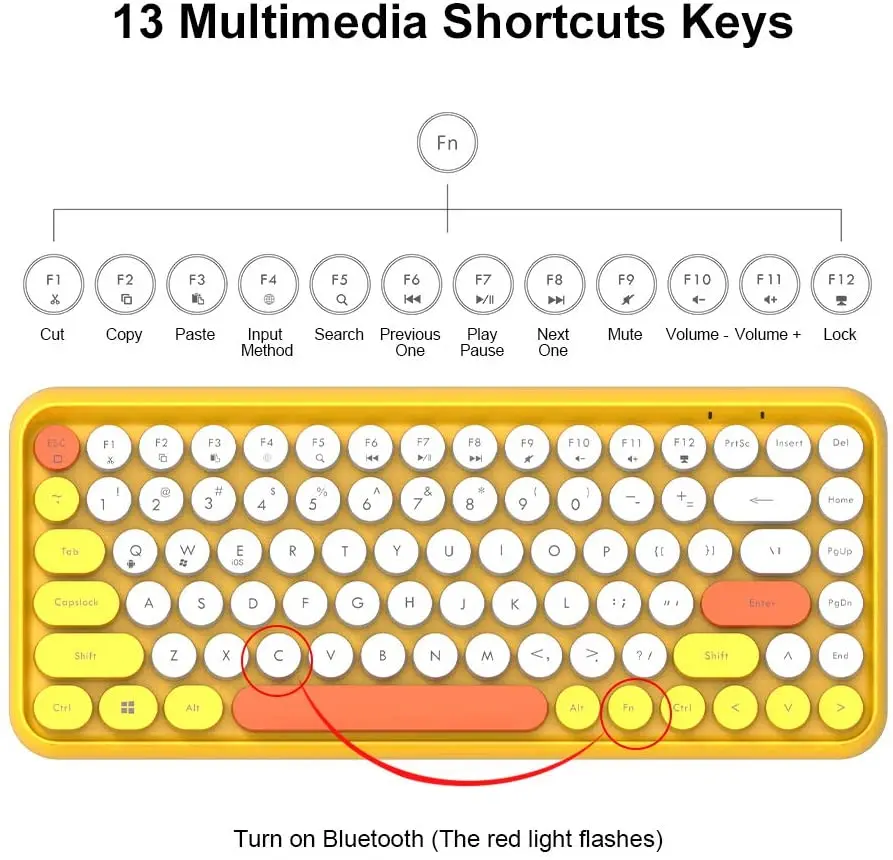 Hot Sale AJAZZ 308I 84 Keys Wireless BT  Keyboard Retro Typewriter Round Key for Win/iOS/Android