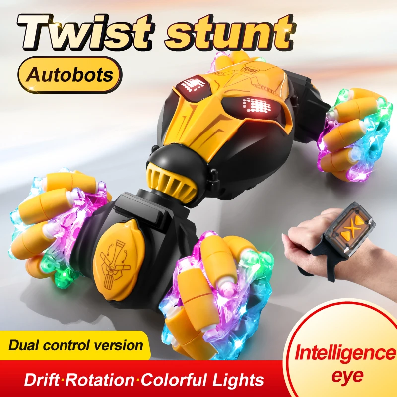 Radio Control Toy Light Glow Watch Gesture Sensing Stunt RC Twist Car Toys With Music Double Sided Remote Control Car For Kids