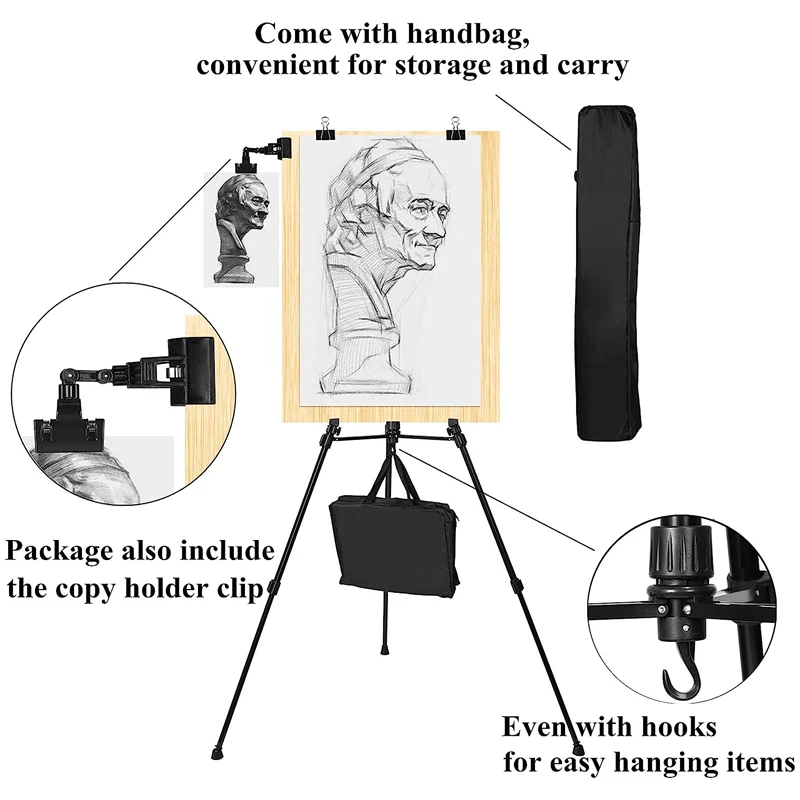 Easel Aluminium Tripod for Painting  Adjustable Sturdy Studio Easel Large with Black Carry Bag