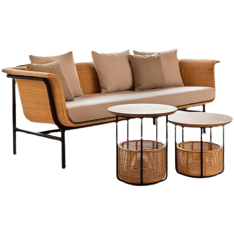 Outdoor Furniture Rattan Armchair Wood Leisure Sofa Chairs  Luxury Living Room Nordic Beach Designer Modern Lounge Chair