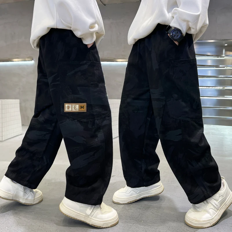 2024 New Arrival Boys Pants for Big Boys Cotton Teenage Waist Cargo Pants Fashion Camouflage Sweatpants 6 8 10 12 Years