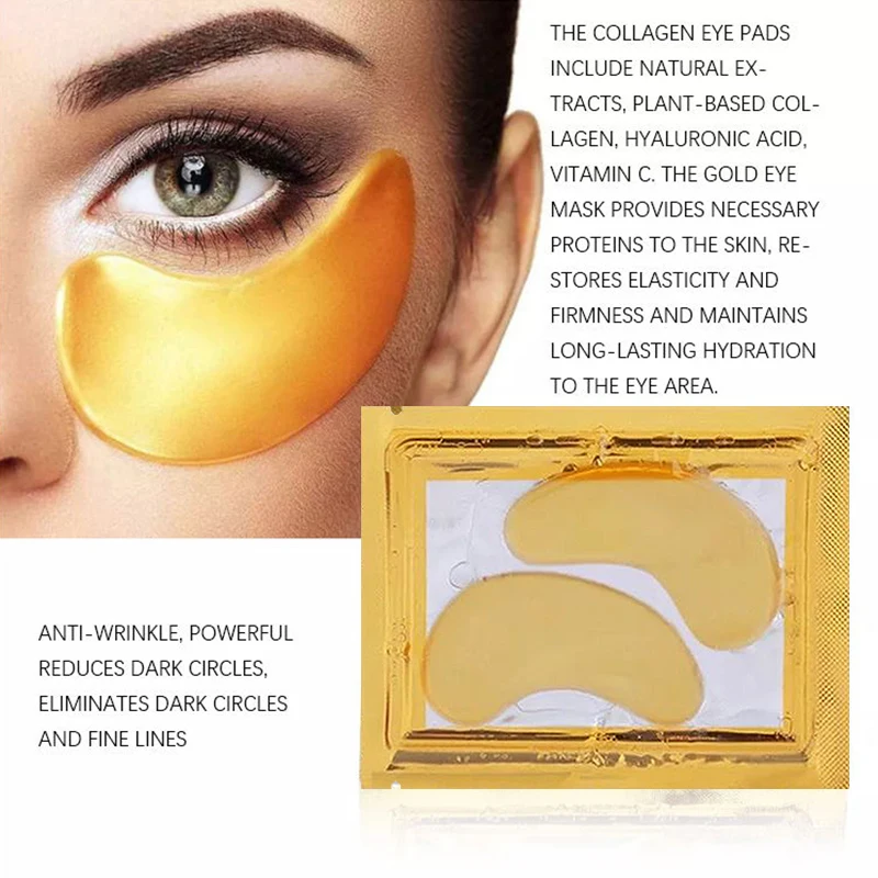 Moisturizing Gold Foil Under Eye Patches Dark Circles  Crystal Collagen Gold Powder  Custom Gel Eye Mask