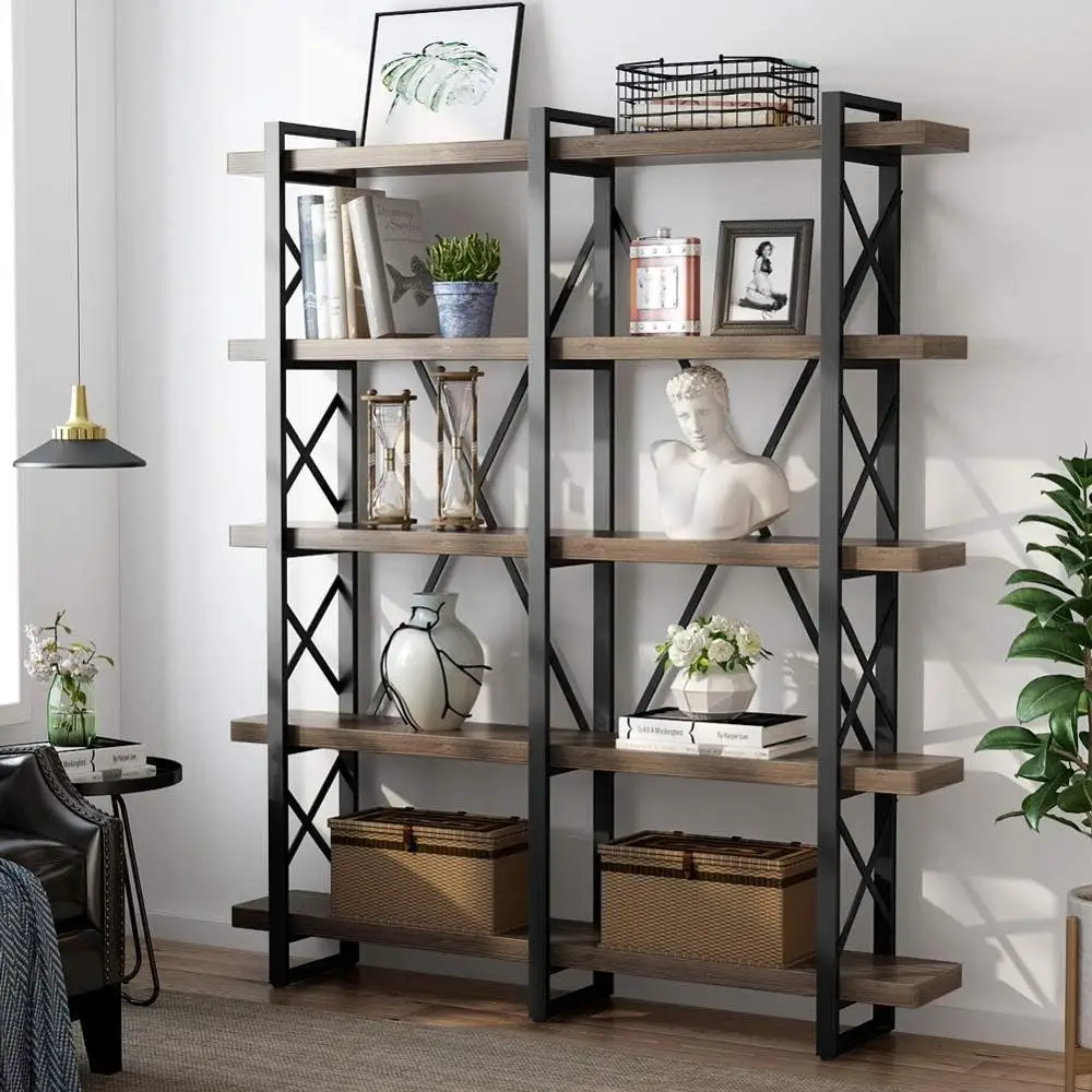 
Ladder Style Bookcases Furniture Vintage Industrial Bookshelf Large Book Shelves for Home Office Decor Display 