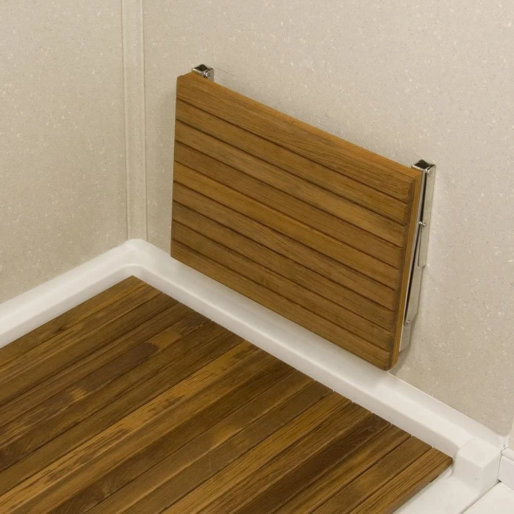 Shanghang Stainless Steel with Teak Wall-Mount Board Shower Bench Boat Wood Folding Hench