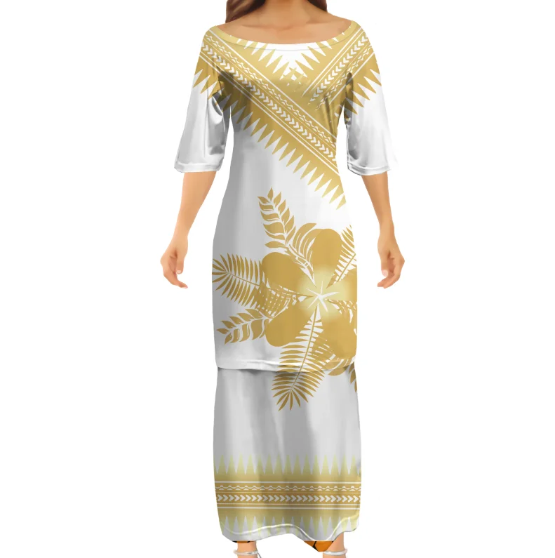 2022 Puletasi Dress Polynesian Samoa Tribal Sublimation Print Dresses Women Custom Image Poncho Dress Tattoo Maxi