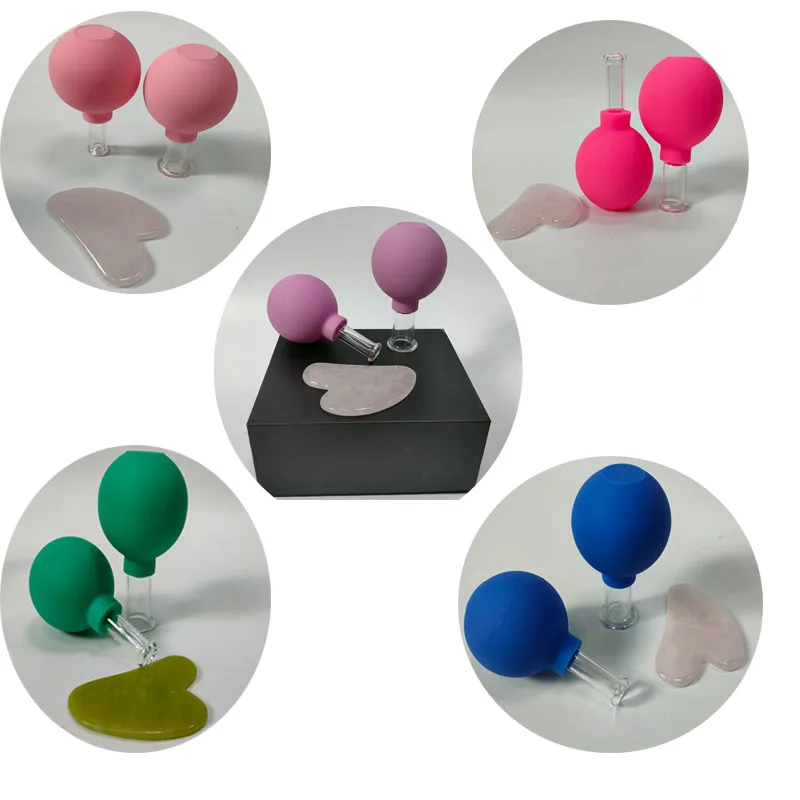 Beauty health care product facial vacuum massage device guasha stone skin suction face cupping set
