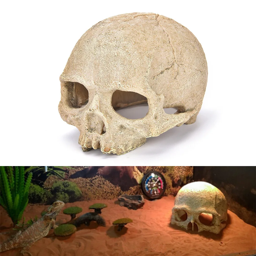 Resin skull aquarium ornaments reptile habitat primate skull decor for reptile terrarium