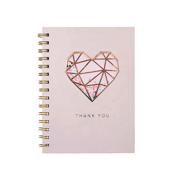 
Custom Printing Cute Rose Gold Foil Hardcover Spiral Journal, Wholesale Writing Paper Notebook with Shakers 