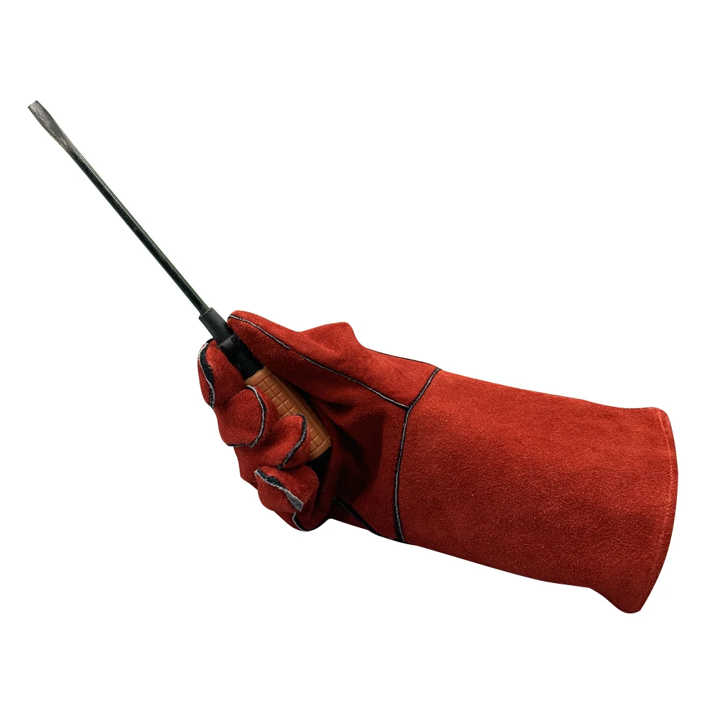 Factory sale Heat Resistant Red Leather Welding Gloves Long pattern Cow Skin Leather Safety Hand Gloves
