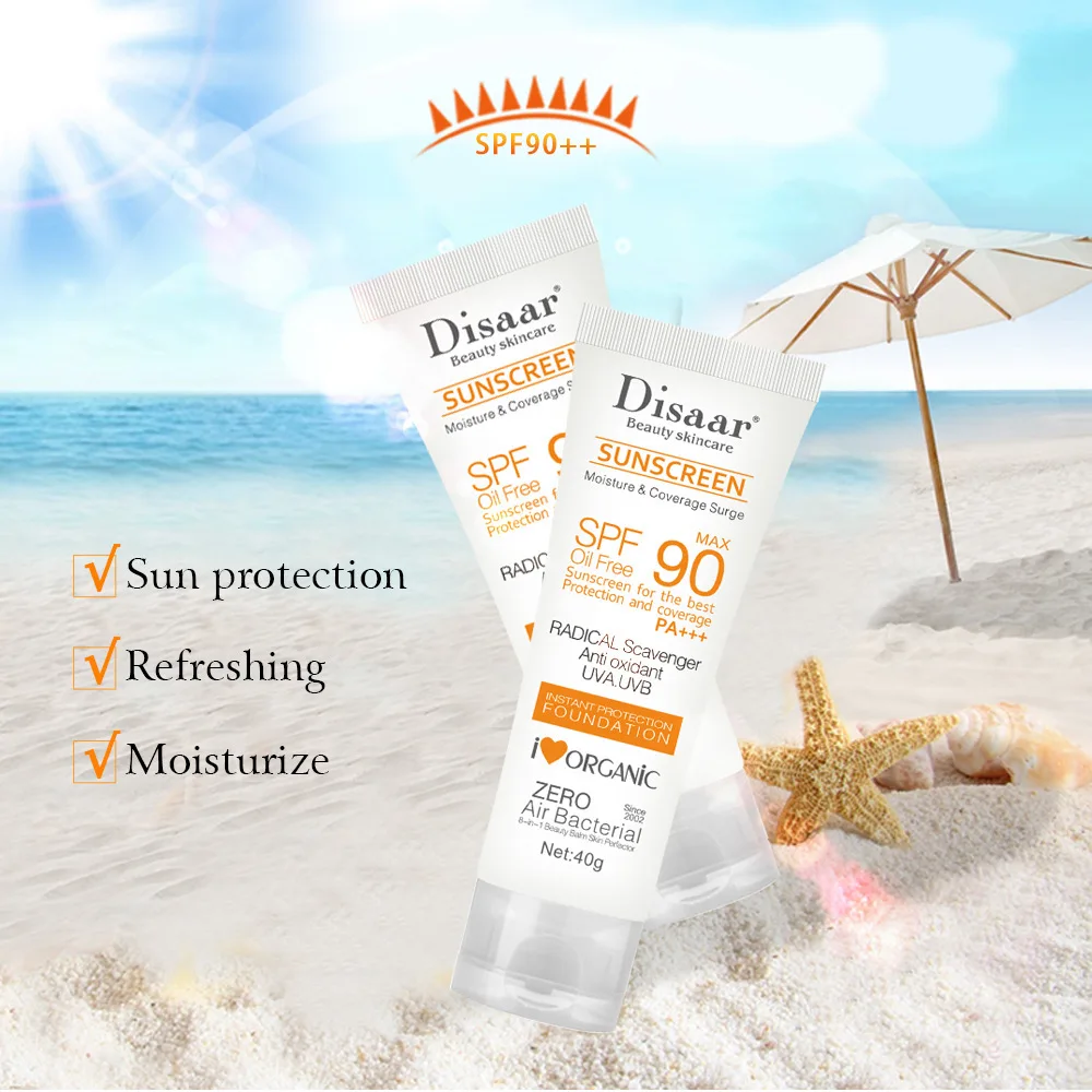Disaar SPF 90 Sunblock Moisturizer Whitening Organic Sunscreen Cream for All Skin Waterpoof Concealer Sunscreen Cream