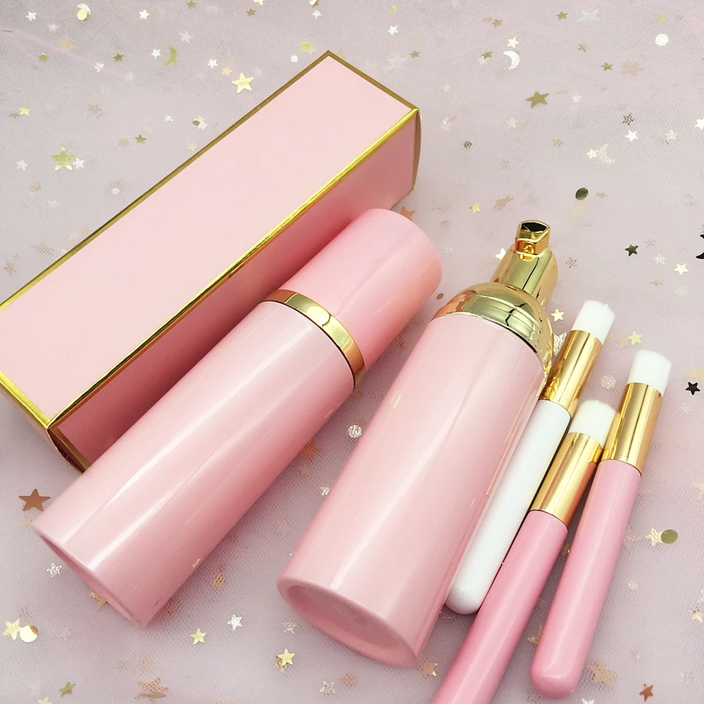 whipped cream lash shampoo small kit box suitcase mini  lashes extension brush bottle 30 ml custom bottle black and purple