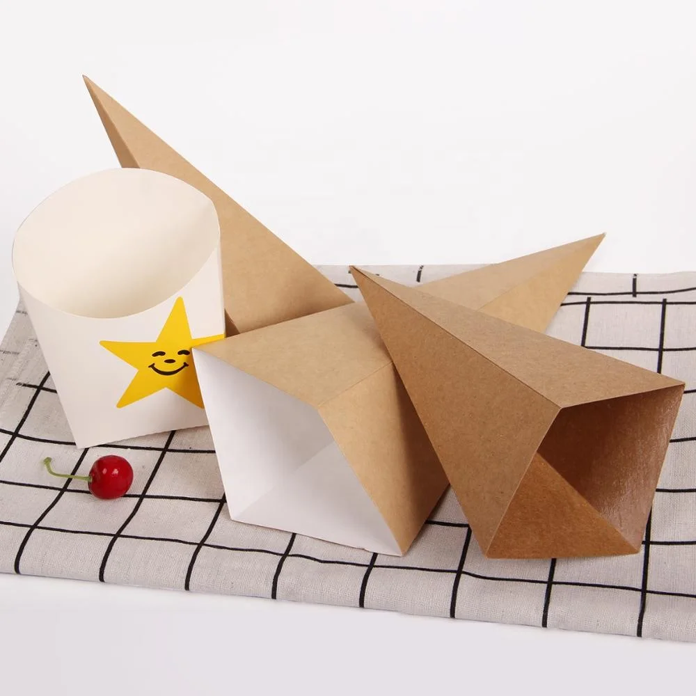 Disposable take out kraft paper scoop cup for french fries chips ice cream snakes bubble waffle