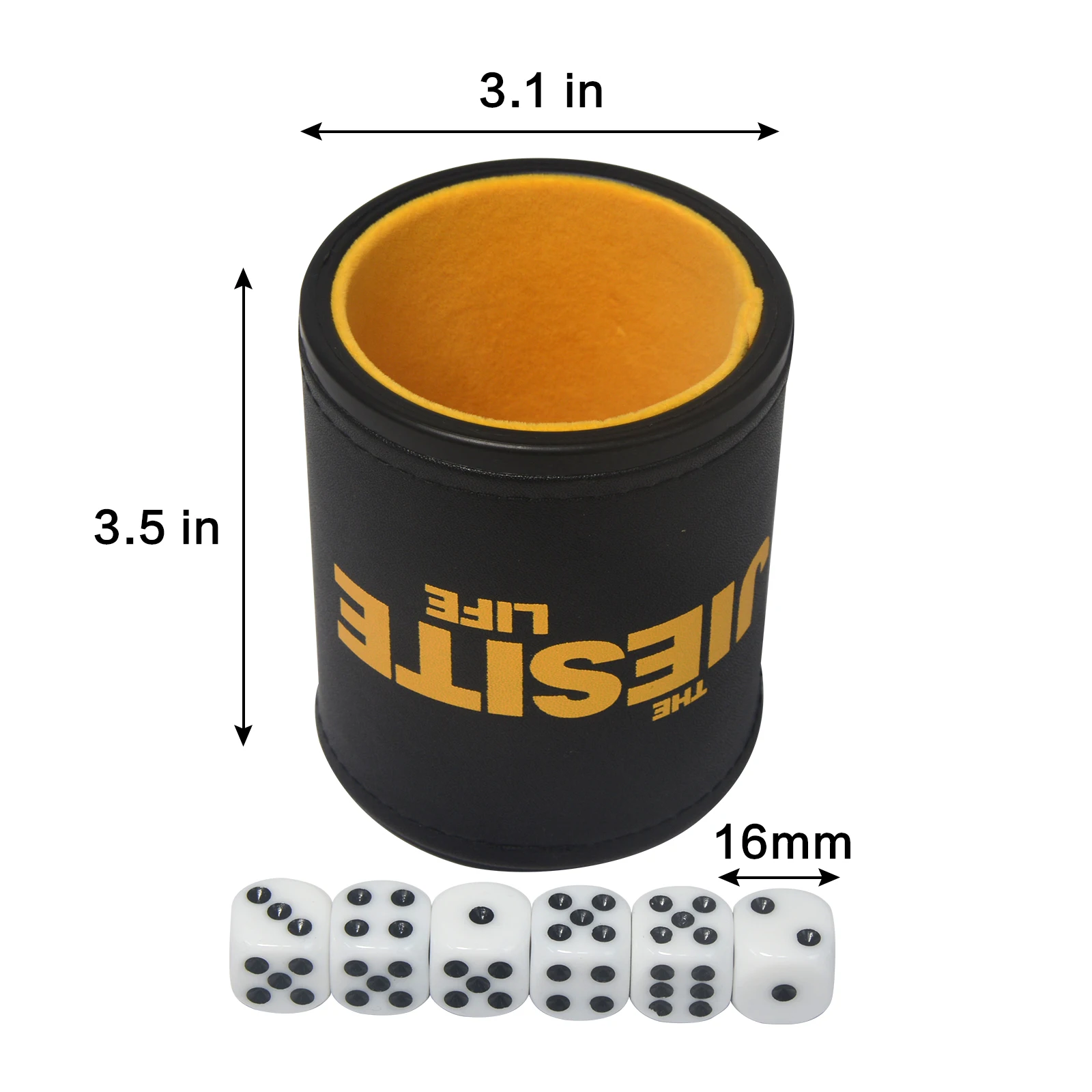 Felt Lined Quiet Dice Cup Set with 6 Acrylic Dices Multi Color Leather Dice Cup for Board Games