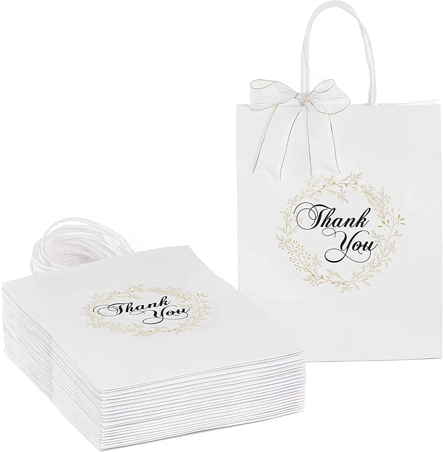 Custom Medium Thank You Gift Bags Bulk Premium White Kraft Bag Custom Paper for Wedding Birthday Party with Handles