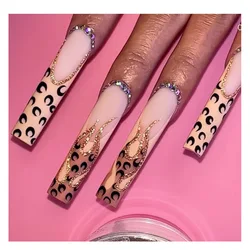 Handmade black moon and rainbow line print  ballerina new press on nails thick 10 pcs in one