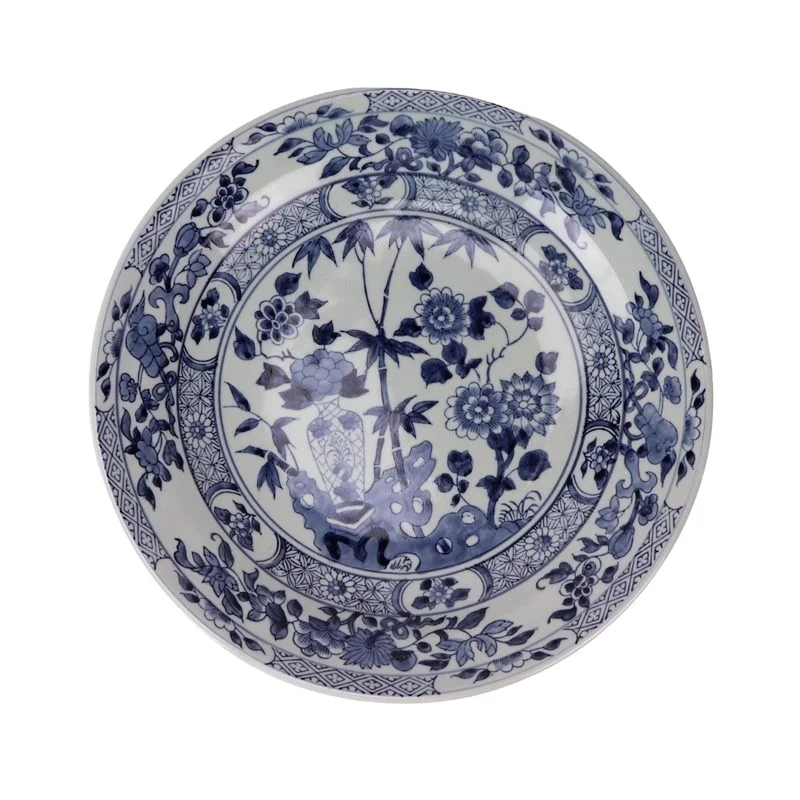 RXAE-FL23-427 Chinese style porcelain home decoration blue and white bamboo pattern ceramic round plate