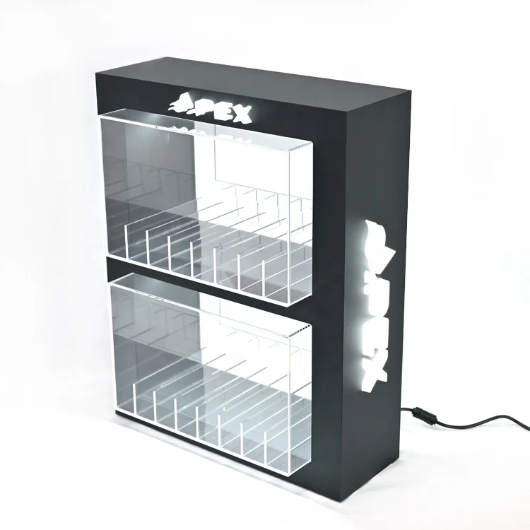 Custom LED Acrylic Smoke Shop Decoration Accessories Counter Tabletop Tobacco Display Stand Case