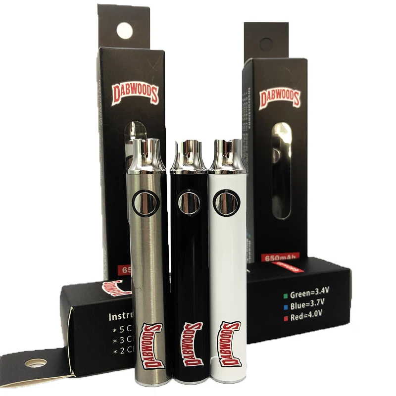 
2021 New Arrival Vape Carts Preheating Batteries 650mah Dabwoods Vape Pen Battery with USB Charger 
