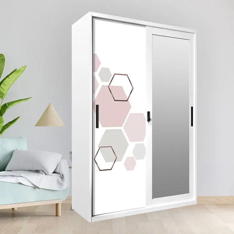 kids simple doors iron printed furniture mirror modern lightweight steel cabinet designs closet clothes bedroom metal wardrobe
