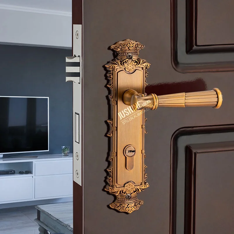 70mm Antique brass handle locks set bedroom interior door lock mortise lock set