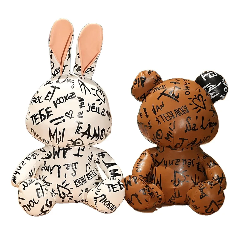 wholesale promotional kids toy Graffiti leather teddy bear & rabbit plush toy