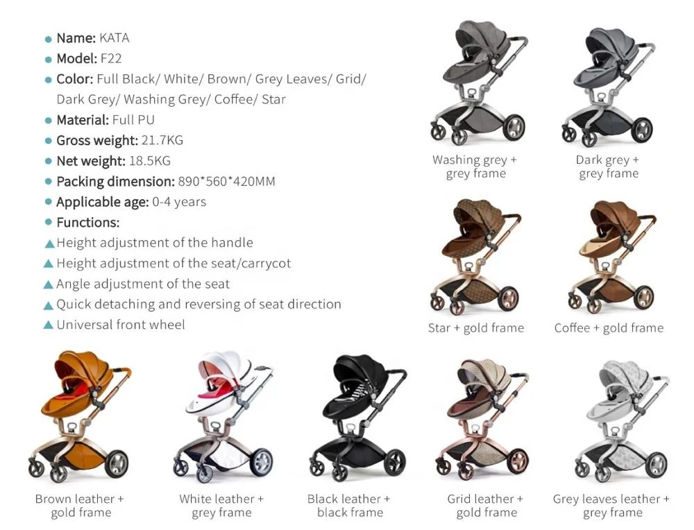 HOT MOM  PU leather Luxury Baby Stroller Luxury Landscape Baby Stroller