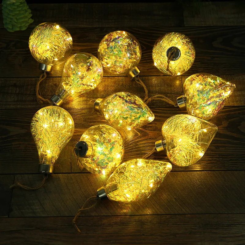 wholesale 2022 new LED transparent Christmas ball Christmas tree hang ornament luminous double-pointed ball