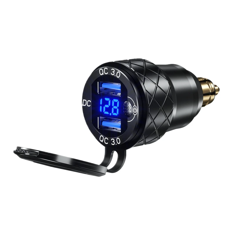 Aluminium DIN Hella Power outlet Plug Charger Motorcycle Dual Quick Charger 3.0 USB Charger Power Adapter with LED Display