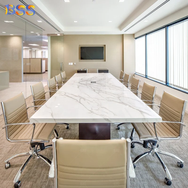 USA Bespoke Marvelous 7.2m Long 26 Chairs Marble Look Quartz Stone Large Office Custom Conference Table