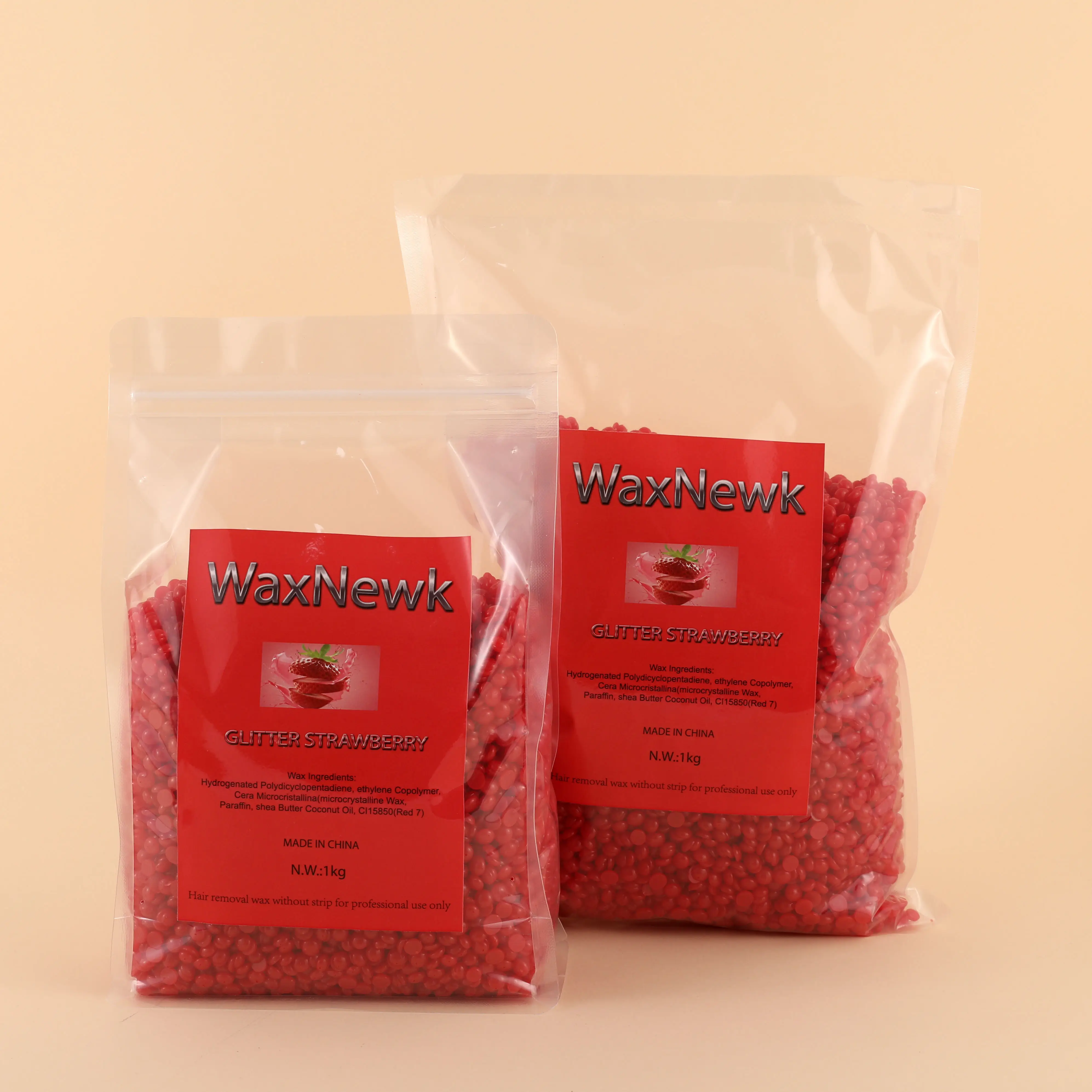 WaxNewk Glitter Strawberry 1kg 2.2LB Unscent Rosin-Free Low Melting Point Body Wax Viscosity Free Paper Hypoallergenic Wax