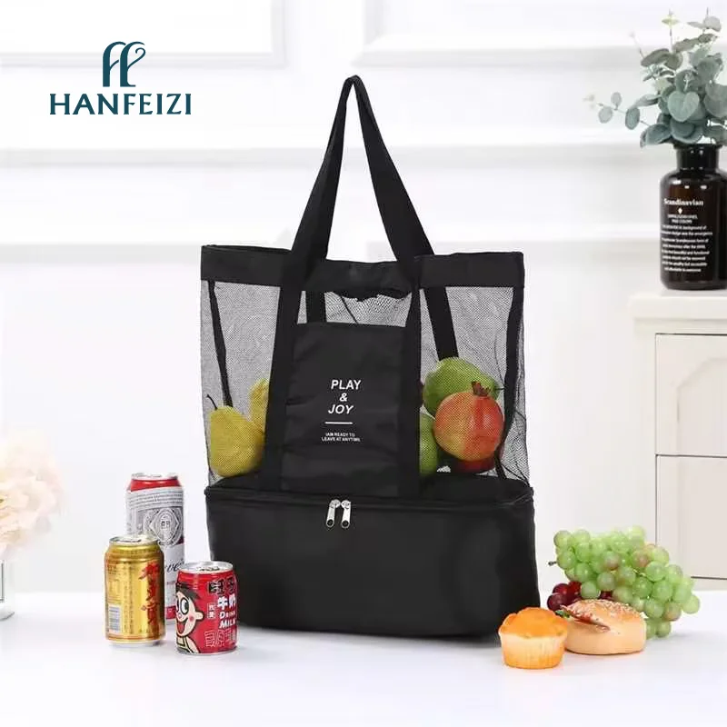 HANFEIZI New Arrival Large Mesh Beach Tote Bag With Waterproof Pocket Storage Bag For Vacation Pool Shopping