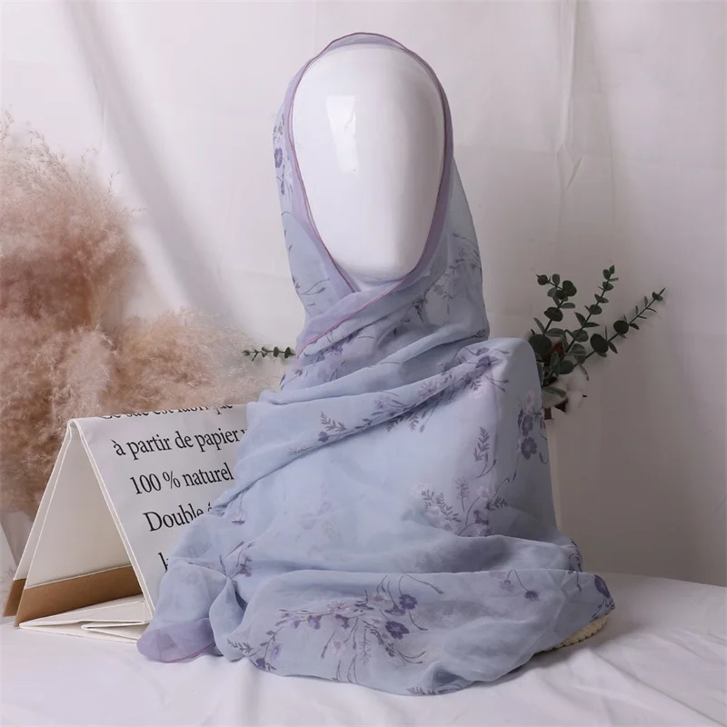 custom printed chiffon foulard cotton hijabs scarf muslim musulman clip veil women accessories capital