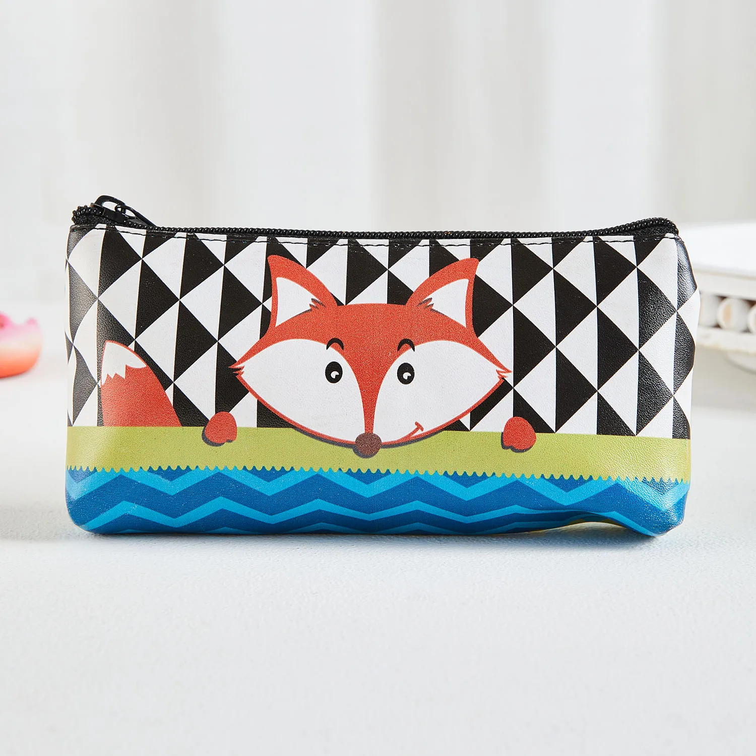 Cartoon Animal School Pencil Case for Girls Boys Recycled Cute PU Printed Stationery Pen Pouch for Kids with Zipper