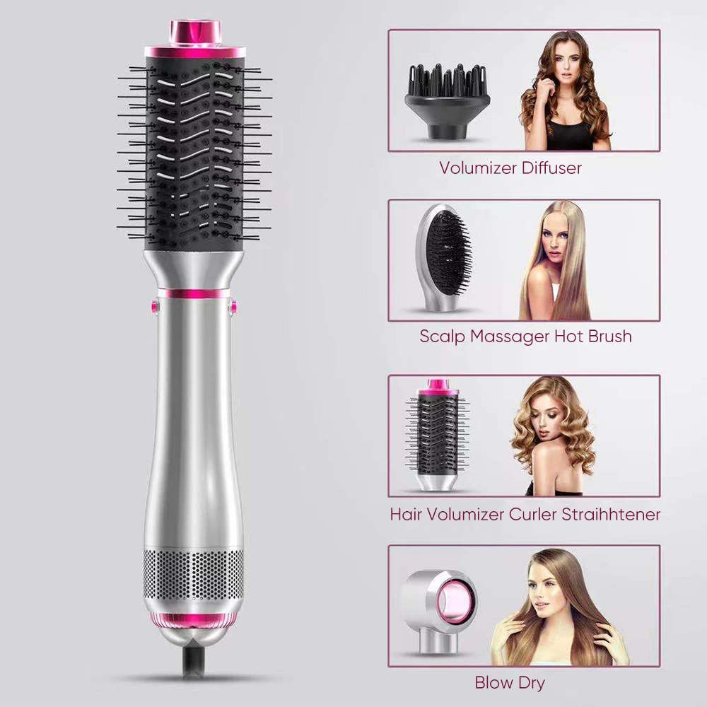 High Speed 4 in1 Hair Dryer Set Multi Styler 1400W Curler Straightener Comb Crystal Hot Cold Air Brush Hair Dryer Set