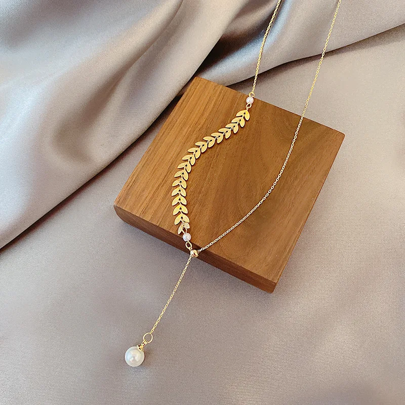 Simple Wheat Ear Pearl Bracelet Necklace Earrings Jewelry Set for Women Temperament Lucky Gold Bracelet Charm Jewelry