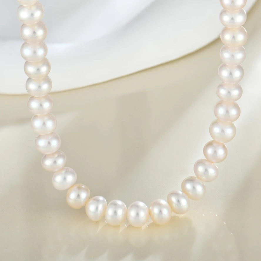High Quality 3A Grade Real Natural Freshwater Pearls Necklace with Gold Plated Clasp - Perfect Round Pearls with High Luster