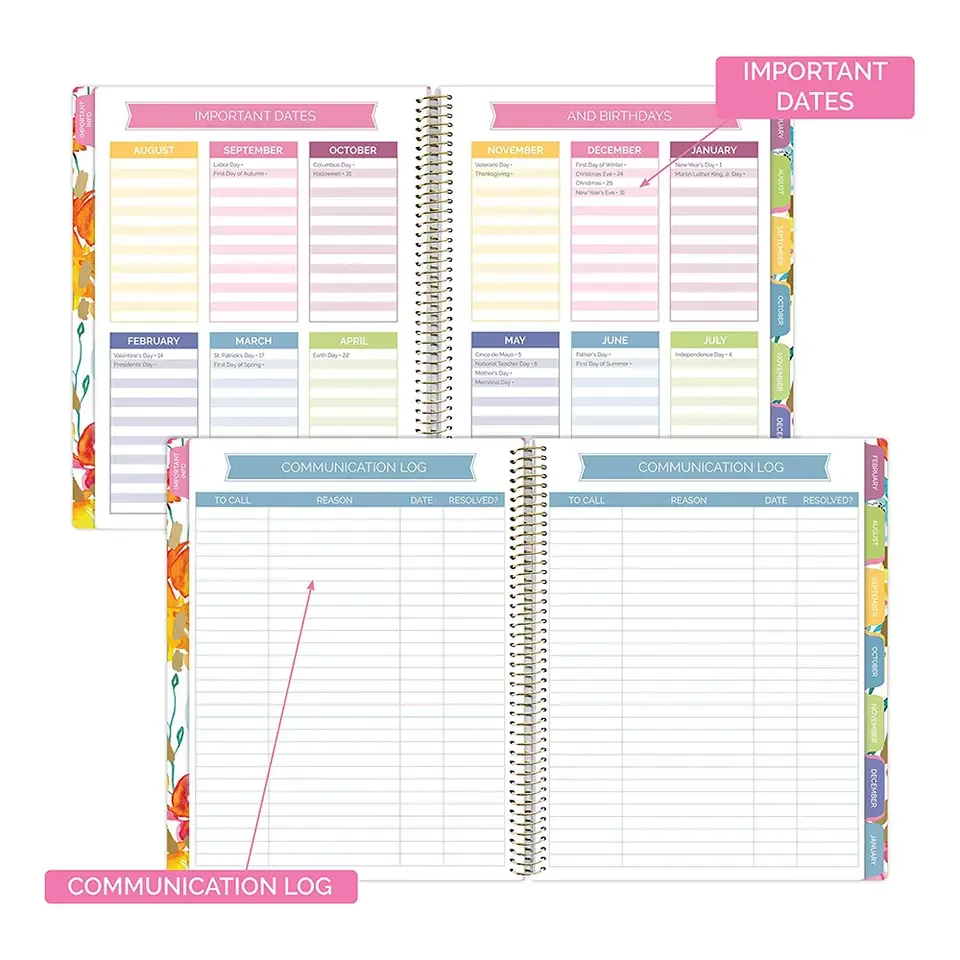 2023 New Custom School Classroom Record and Lesson Dairy Daily Weekly Monthly Journal Spiral Notebook Planner for Teacher