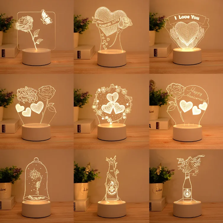 Hot Sale Warm Light 3d Illusion Led Lamps Creative Cartoon Acrylic Led Table Desk Lamp Decoration Night Light