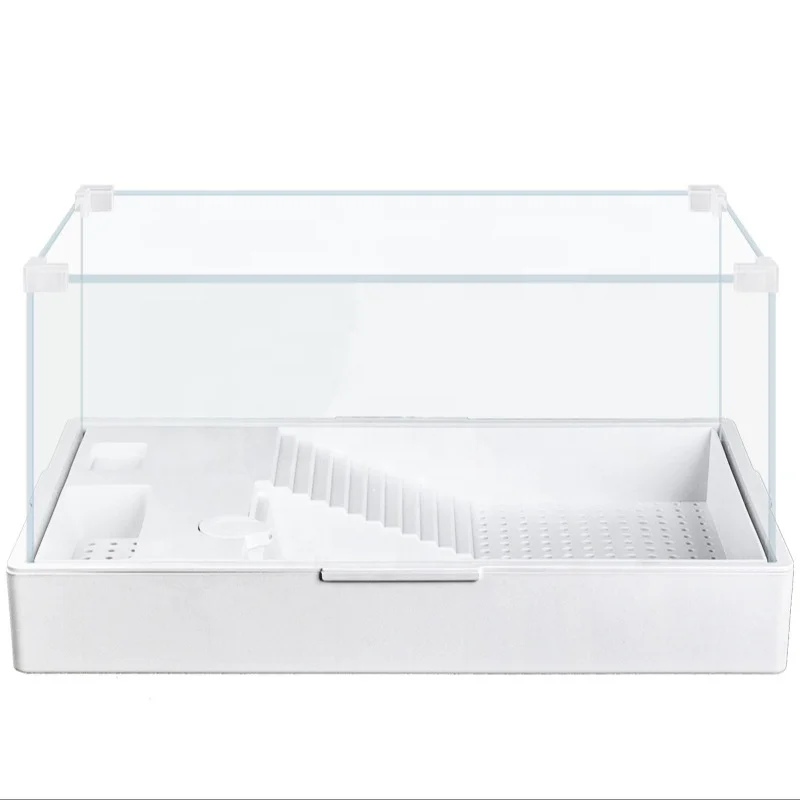 Ecological turtle tank large villa landscape terrarium with drying table for household turtle glass amphibious small turtle tank