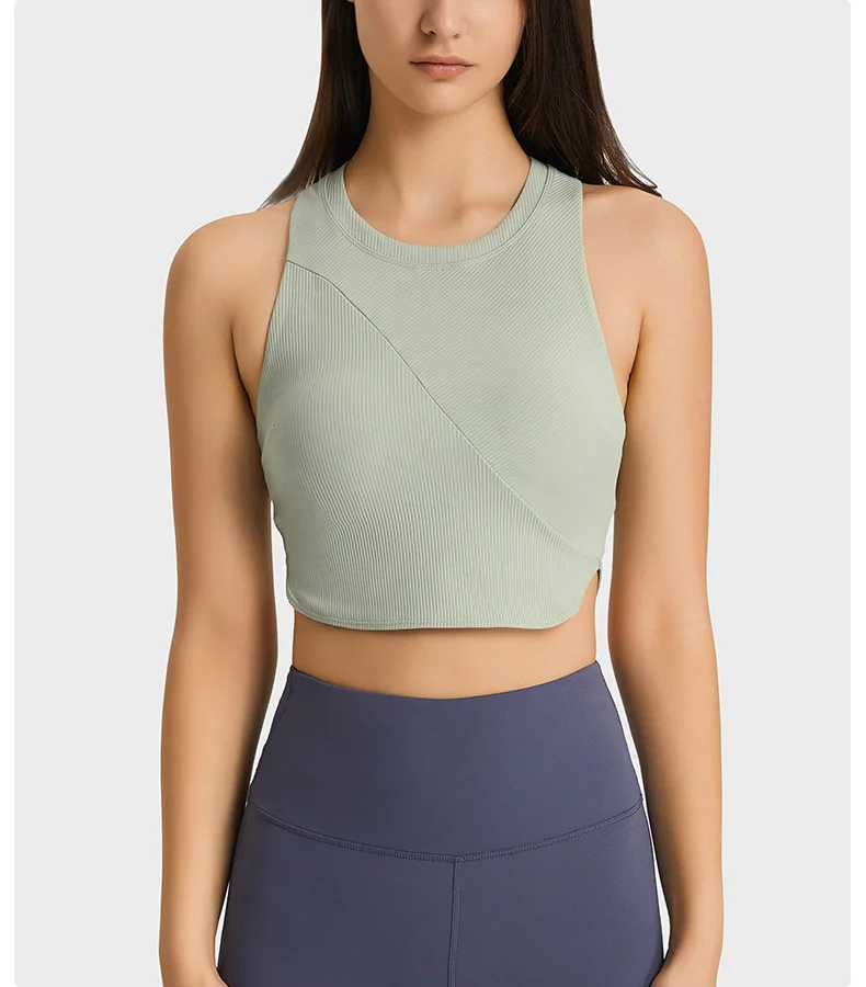 Ribbed High-Collared Camisole Bustier Top Fitness Tank Top Women Support Yoga Bra