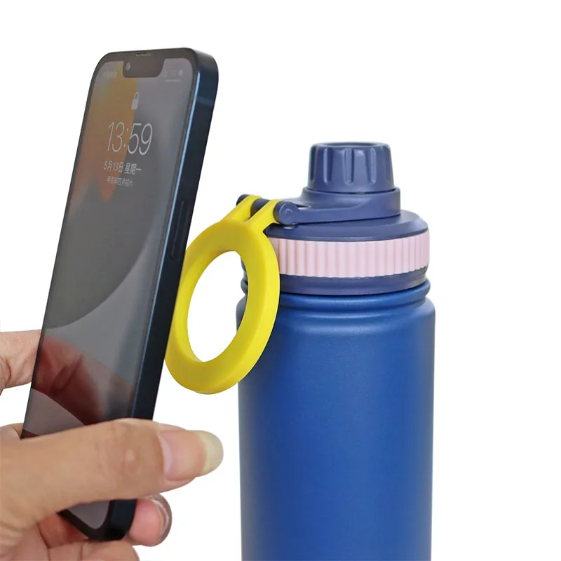 Topnovo Custom 24oz 32oz Round Mouth Stainless Steel Thermos Flask Vacuum Insulation Water Bottle with Phone Holder Magnet